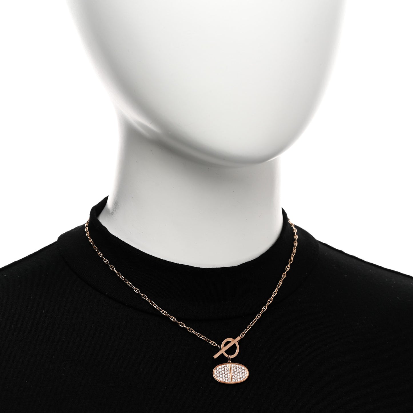 18K Rose Gold Diamond Chaine D'Ancre Verso Pendant Necklace SH
