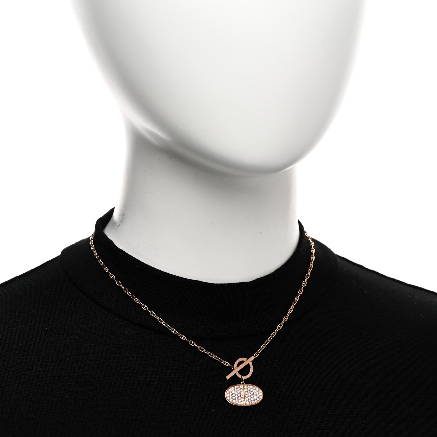 Hermes 18K Rose Gold Diamond Chaine D'Ancre Verso Pendant Necklace SH 2 of 5