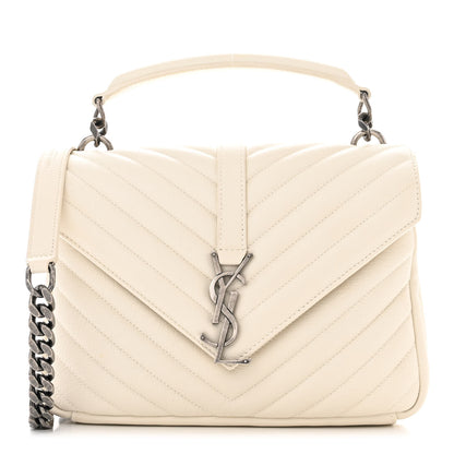 Saint Laurent Sheepskin Matelasse Chevron Monogram Medium College Bag Dove White 1 of 11