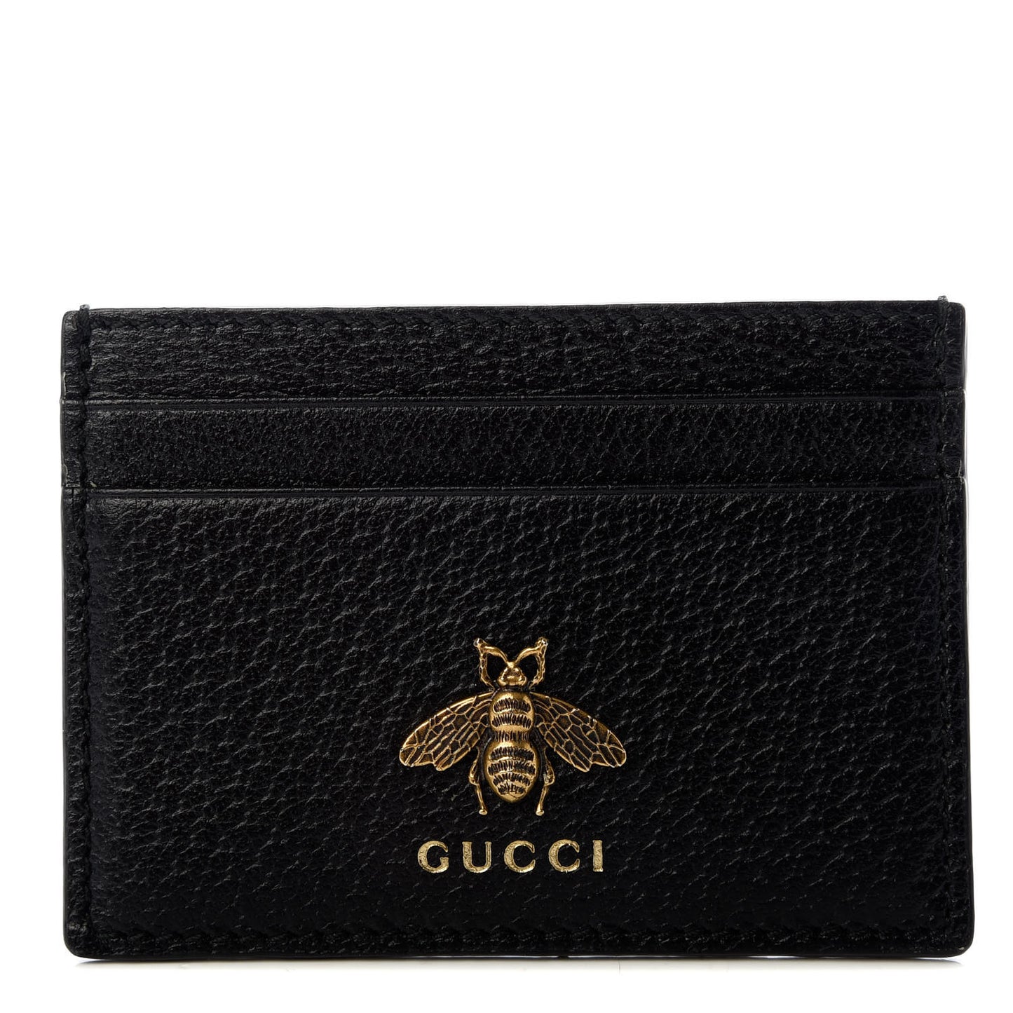 Pebbled Calfskin Animalier Card Holder Black