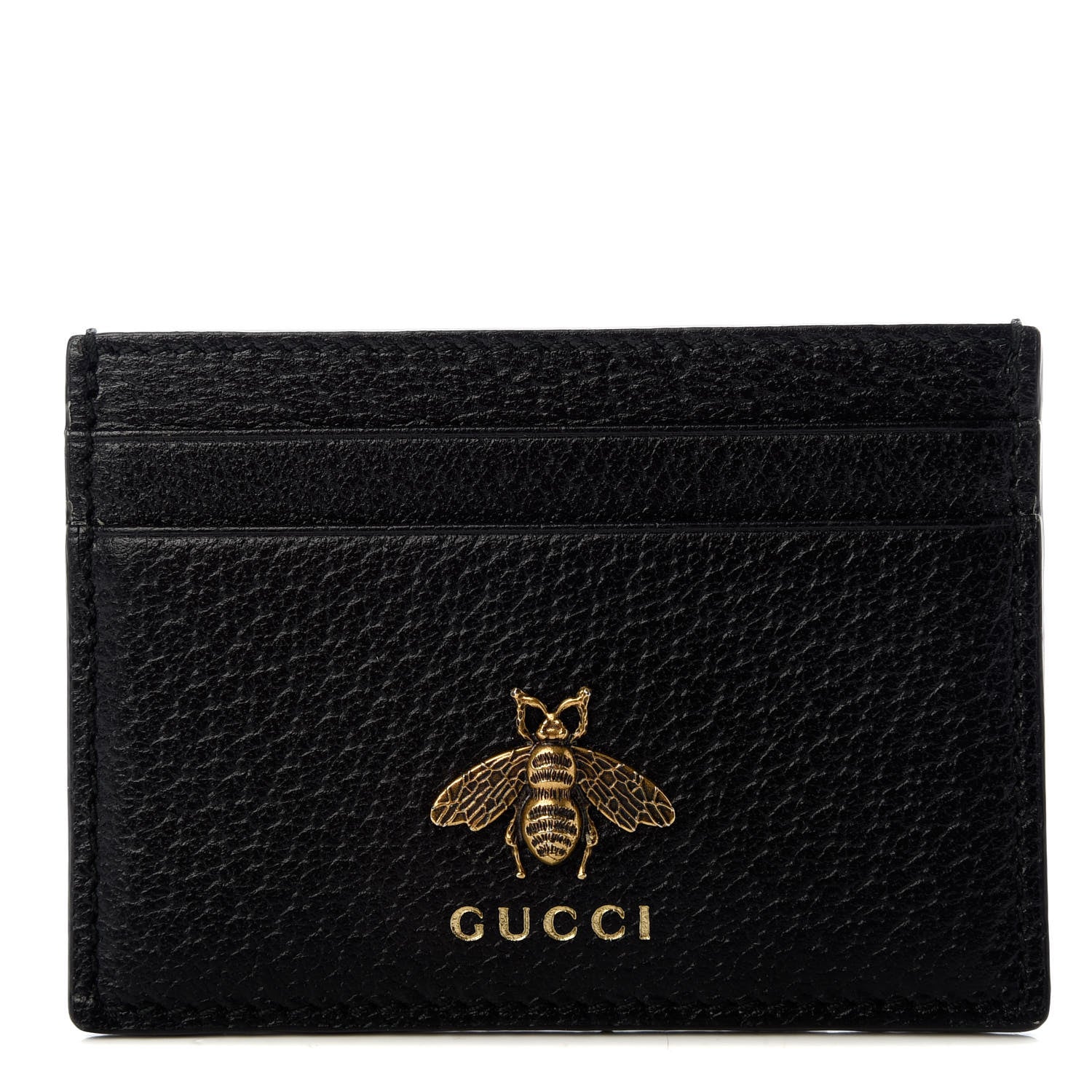 Gucci Pebbled Calfskin Animalier Card Holder Black 1 of 7