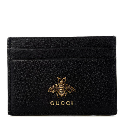Gucci Pebbled Calfskin Animalier Card Holder Black 1 of 7