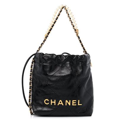 Chanel Shiny Crumpled Calfskin Quilted Pearl Mini Chanel 22 Black 1 of 11