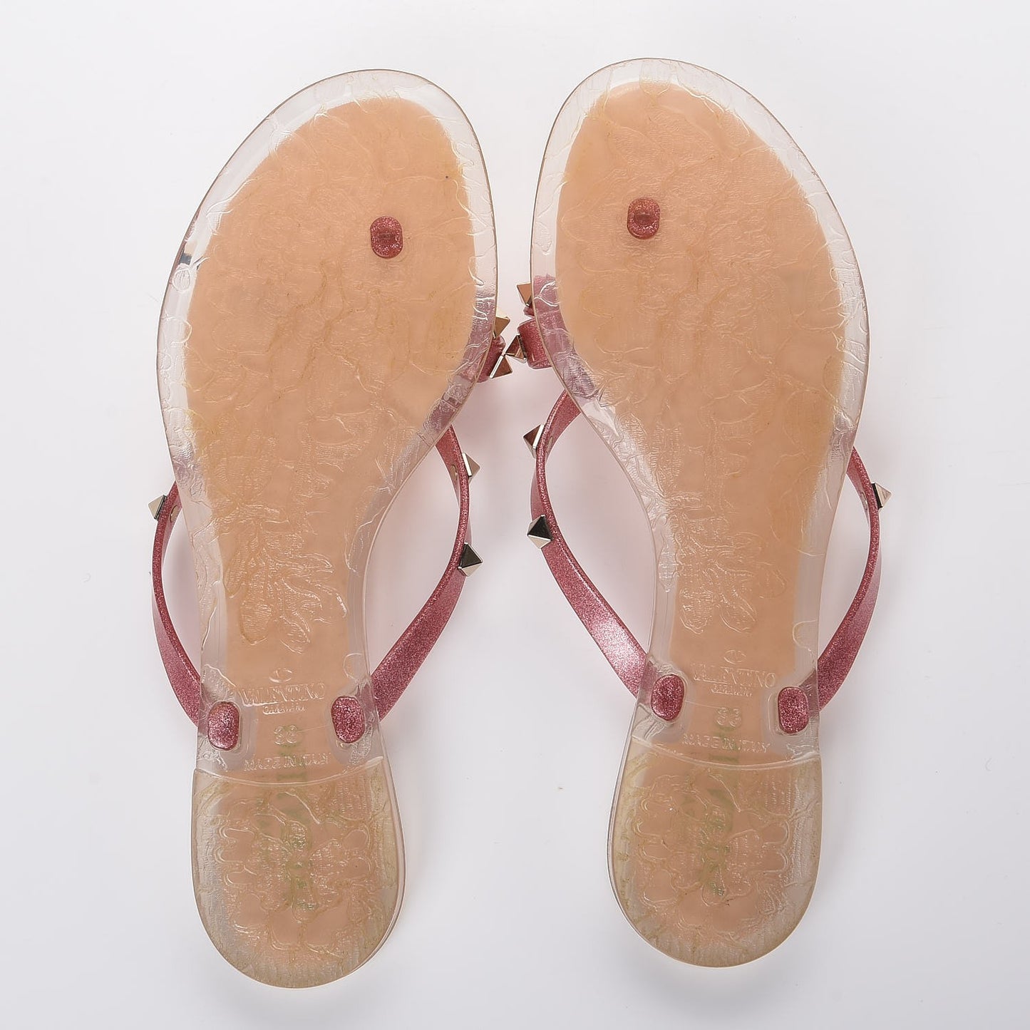 PVC Jelly Glitter Rockstud Bow Thong Sandals 38 Pink