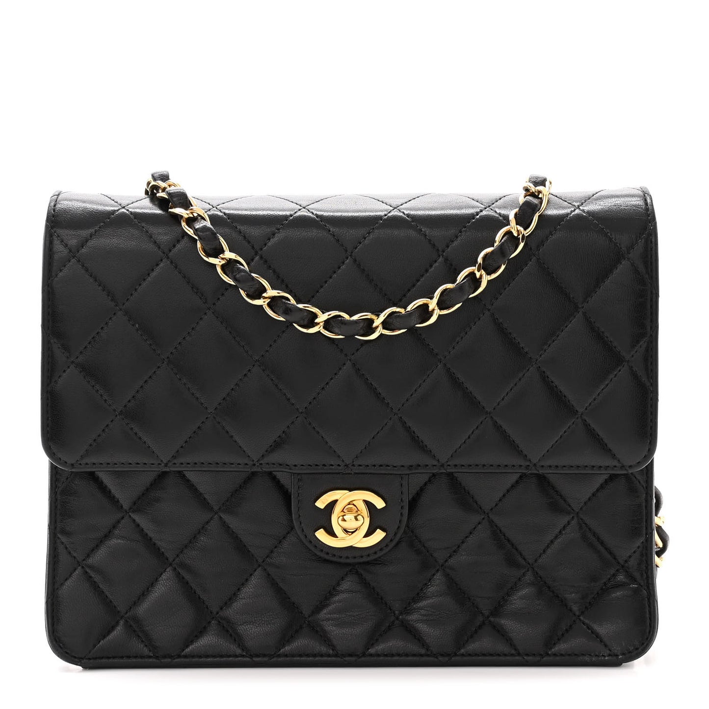 Lambskin Quilted Small Single Flap Bag Black