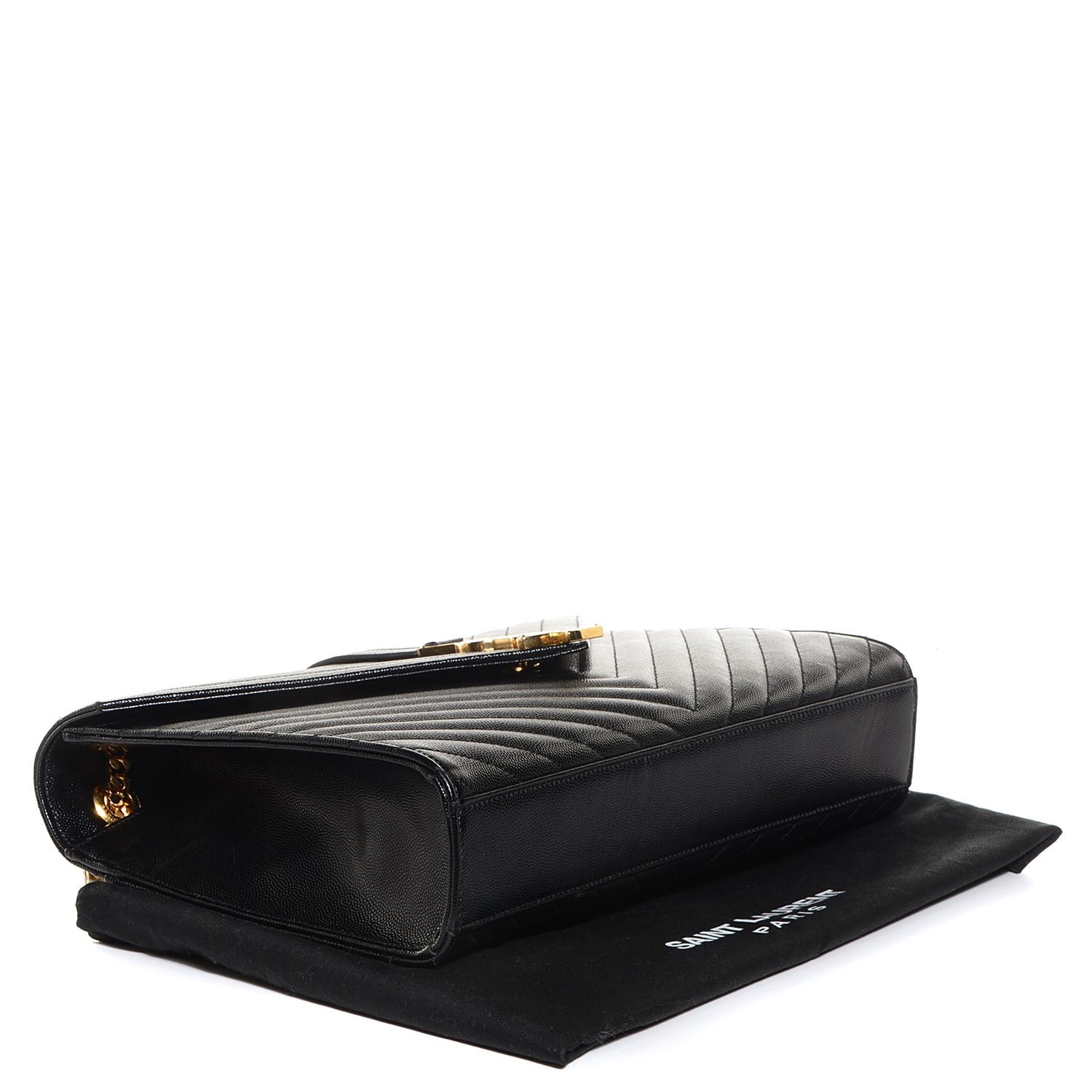Saint Laurent Grain De Poudre Matelasse Chevron Large Monogram Satchel Black 4 of 8