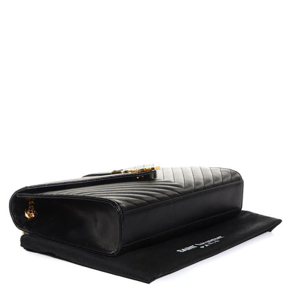 Saint Laurent Grain De Poudre Matelasse Chevron Large Monogram Satchel Black 4 of 8