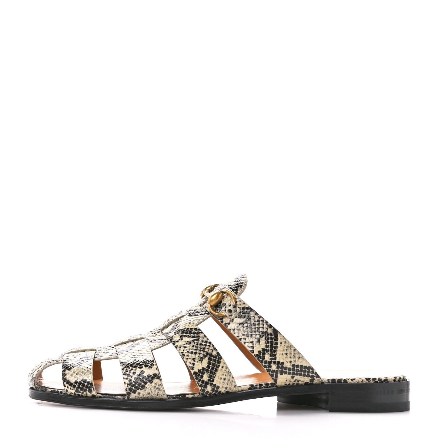 Calfskin Python Print Mens Horsebit Elektra Sandals 12 Beige Avana