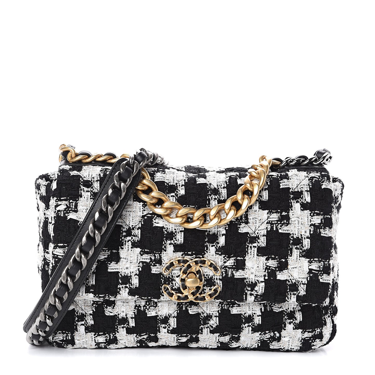 Tweed Quilted Medium 19 Flap Black Ecru White