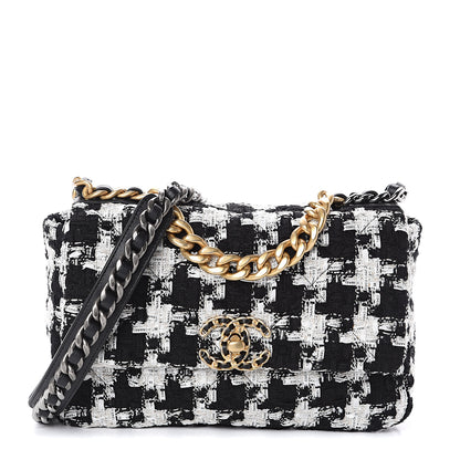 Chanel Tweed Quilted Medium 19 Flap Black Ecru White 1 of 9