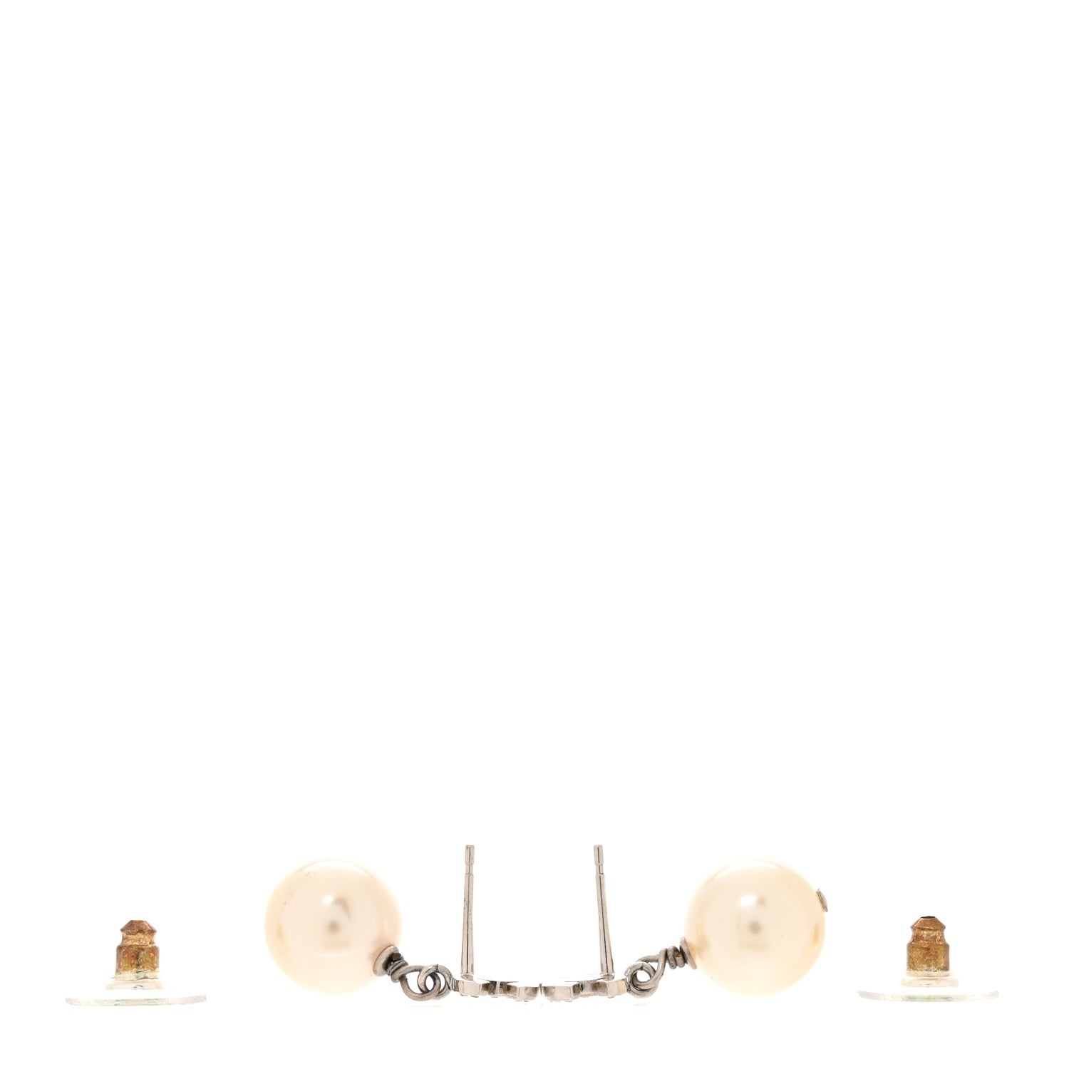 Chanel Crystal Pearl CC Drop Earrings Silver Pearly White 3 of 5