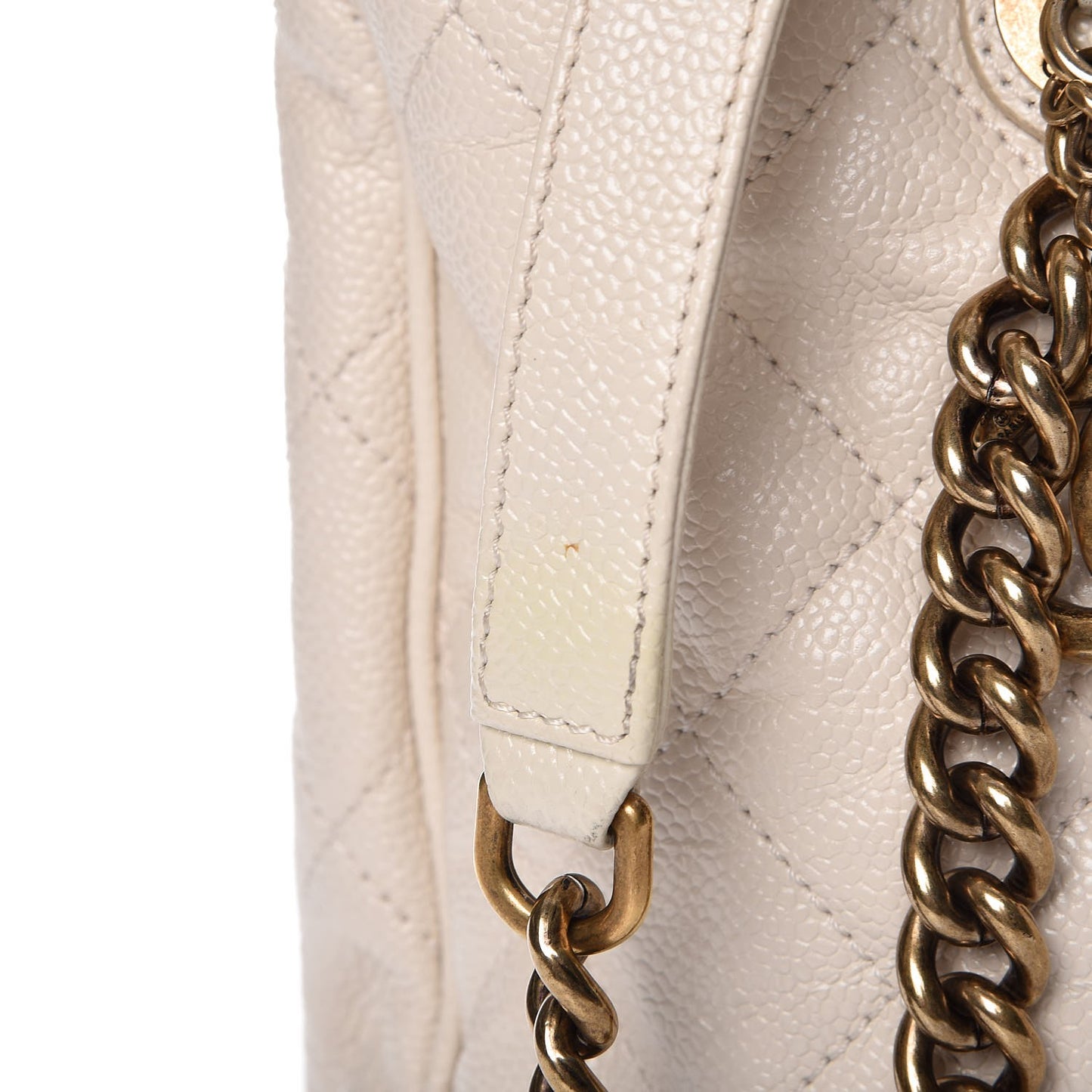 Glazed Caviar Quilted Small Shiva Tote Dark White