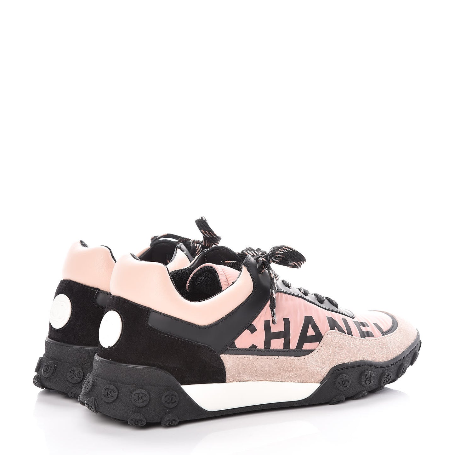 Nylon Calfskin Suede CC Womens Sneakers 39.5 Pink Black