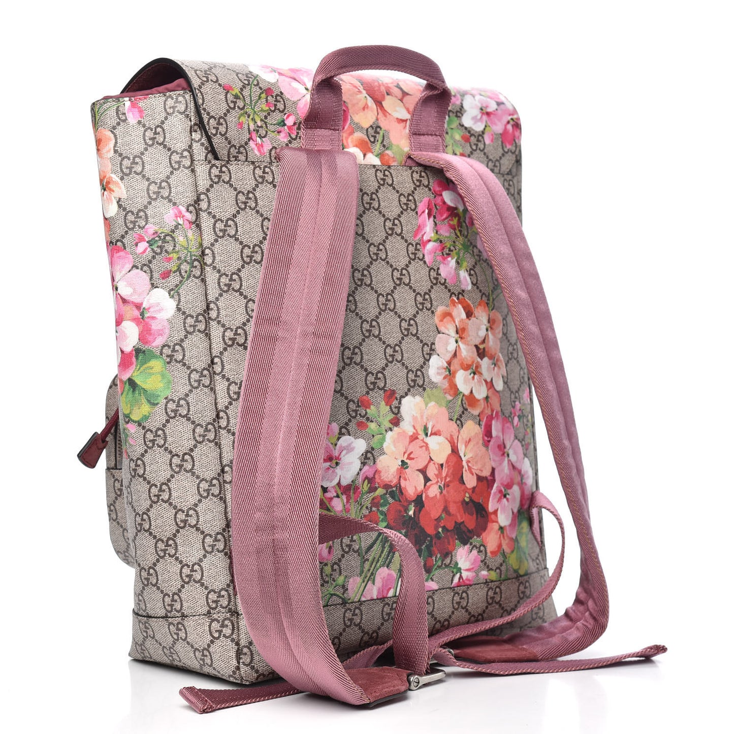GG Supreme Monogram Blooms Medium Single Buckle Backpack Beige Multicolor Dry Rose
