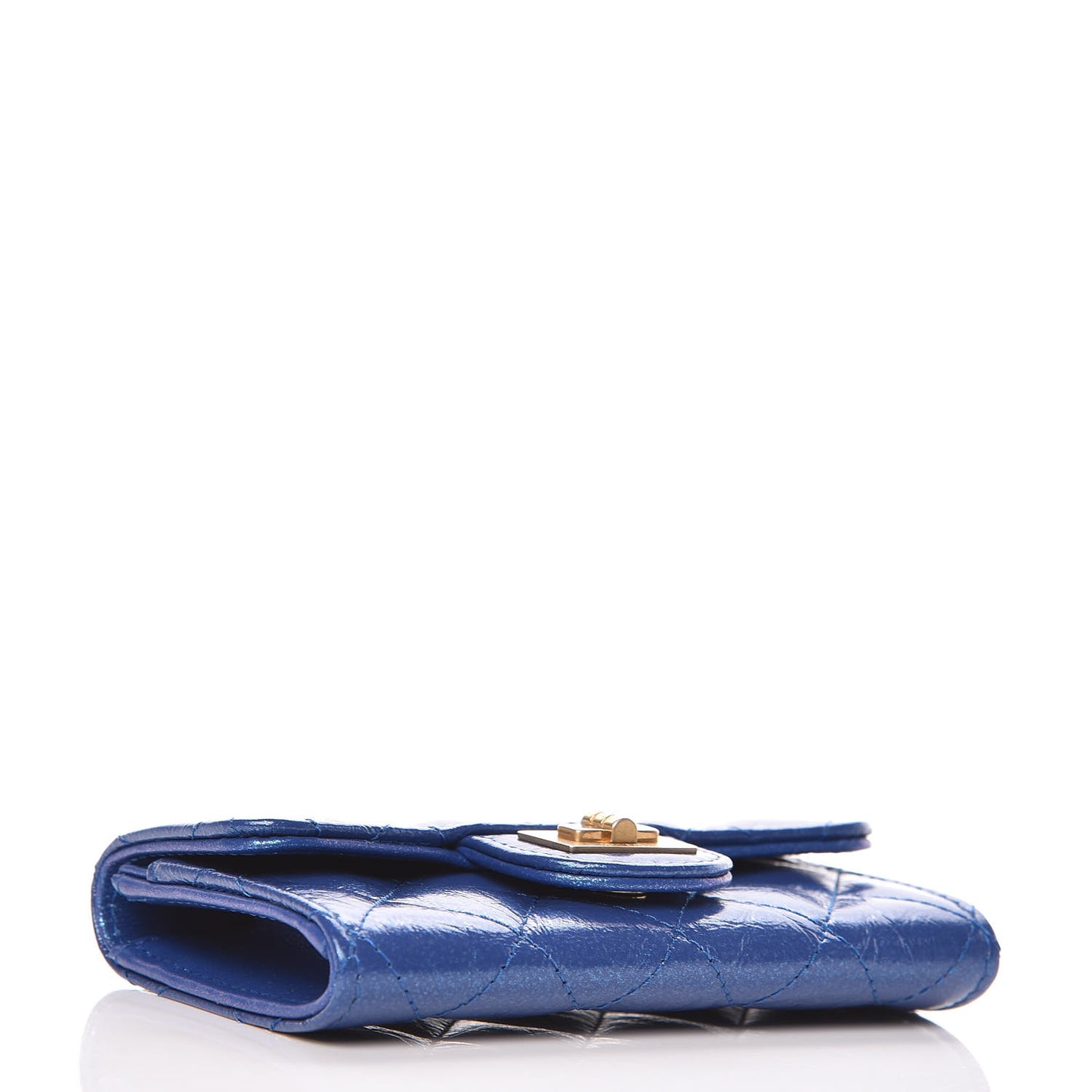 Glittered Aged Calfskin Quilted Reissue Card Holder Dark Blue