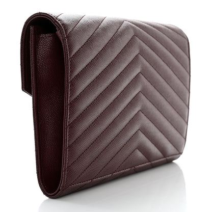 Saint Laurent Grain De Poudre Matelasse Chevron Monogram Envelope Clutch Rouge Legion 3 of 8