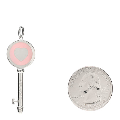 Tiffany Sterling Silver Enamel Keys Heart Key Pendant Pink 3 of 4