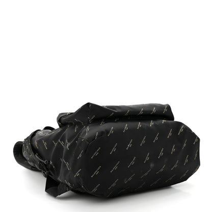 Balenciaga Twill Nylon Allover Logo Print Explorer Backpack Black Gold 4 of 11