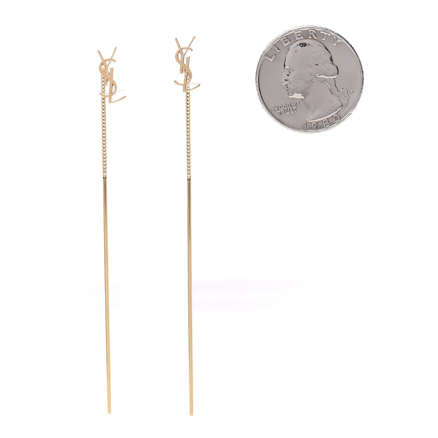 Metal Monogram Pendant Threader Earrings Gold
