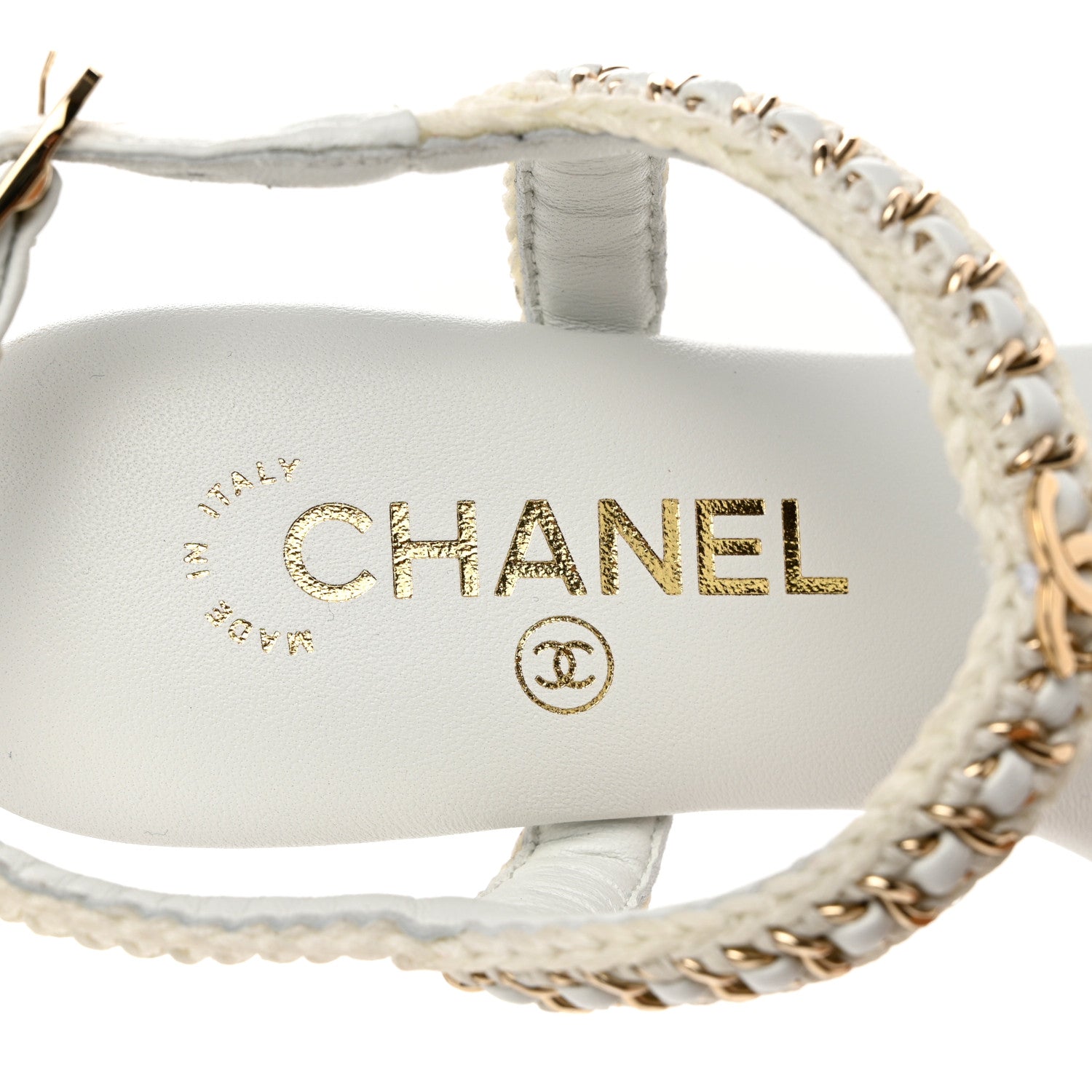 Chanel Lambskin CC Chain Braided Sandals 37 White 7 of 11