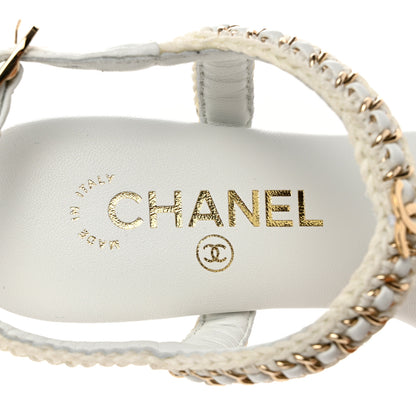 Chanel Lambskin CC Chain Braided Sandals 37 White 7 of 11