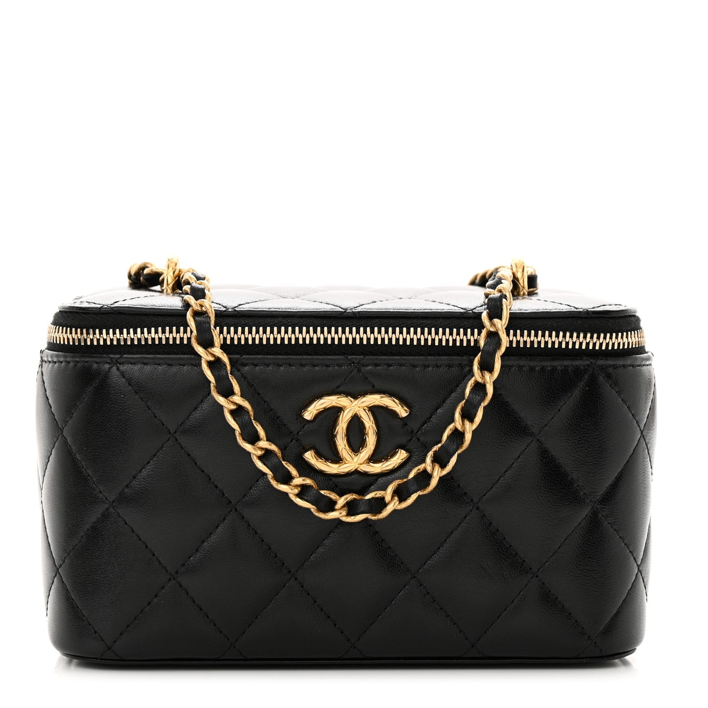 Lambskin Quilted Small CC Dynasty Vanity Case With Chain Black