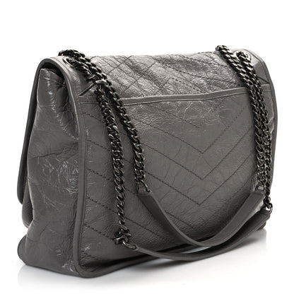 Saint Laurent Crinkled Calfskin Matelasse Monogram Large Niki Chain Satchel Fog 3 of 13