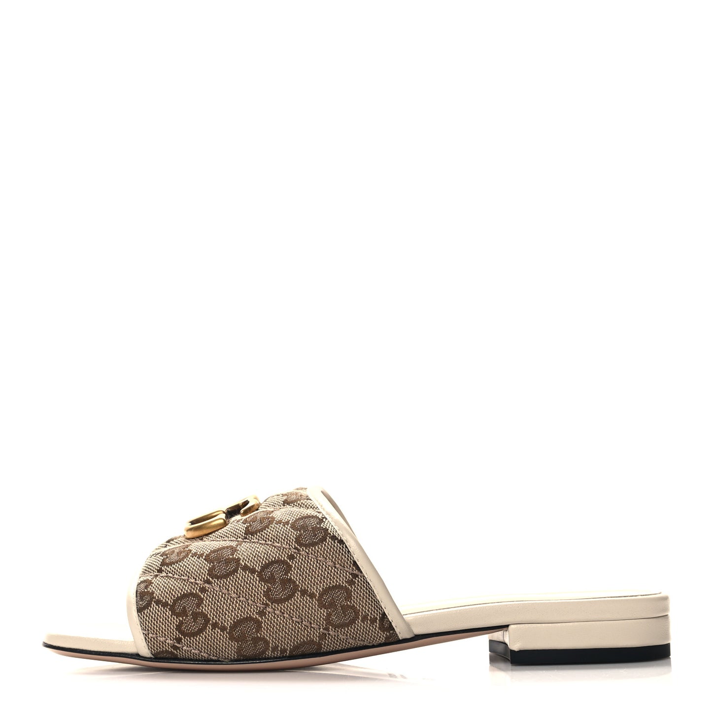 Monogram Matelasse Diagonal GG Marmont Flat Slide Sandals 36 Beige Ebony Mystic White