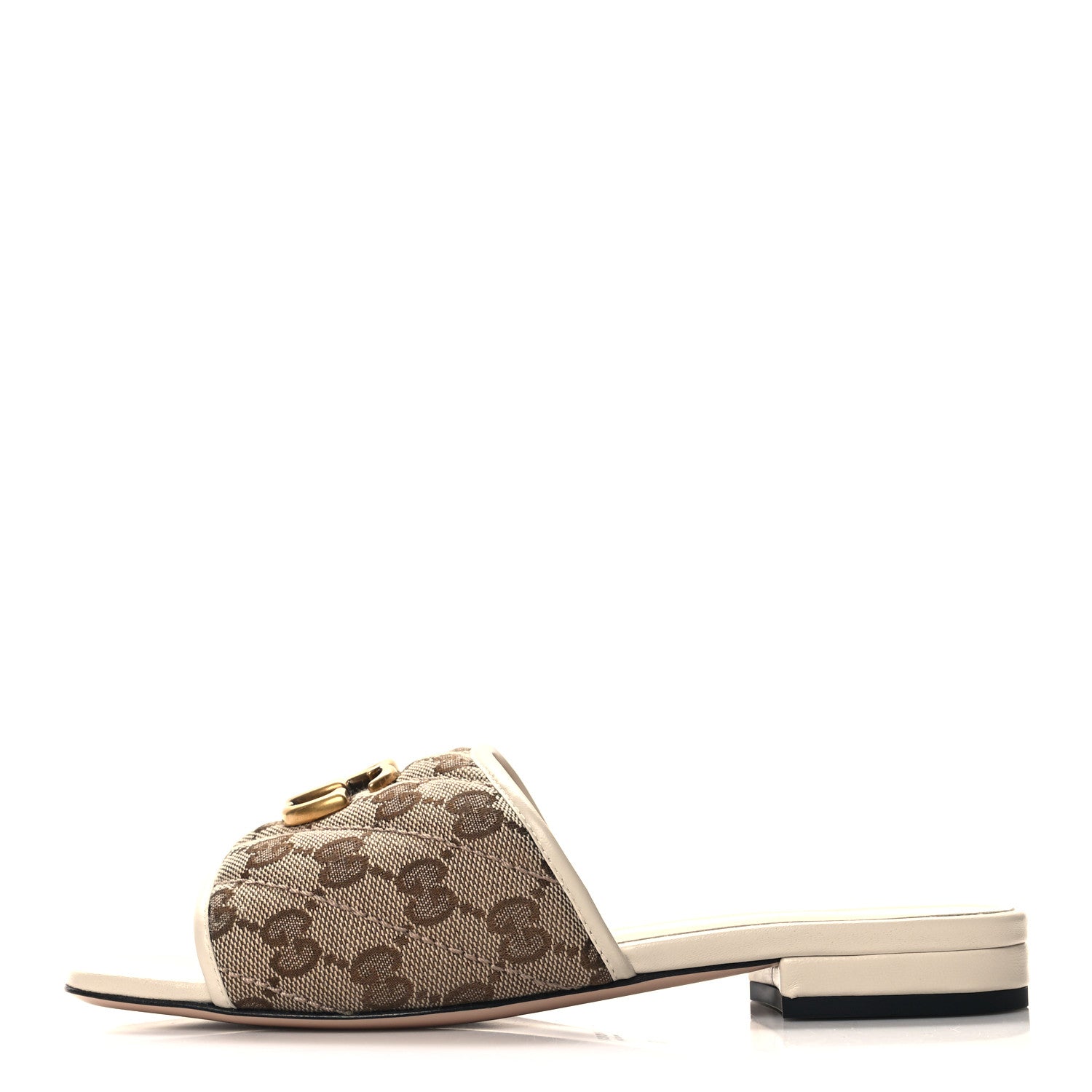 Gucci Monogram Matelasse Diagonal GG Marmont Flat Slide Sandals 36 Beige Ebony Mystic White 1 of 9