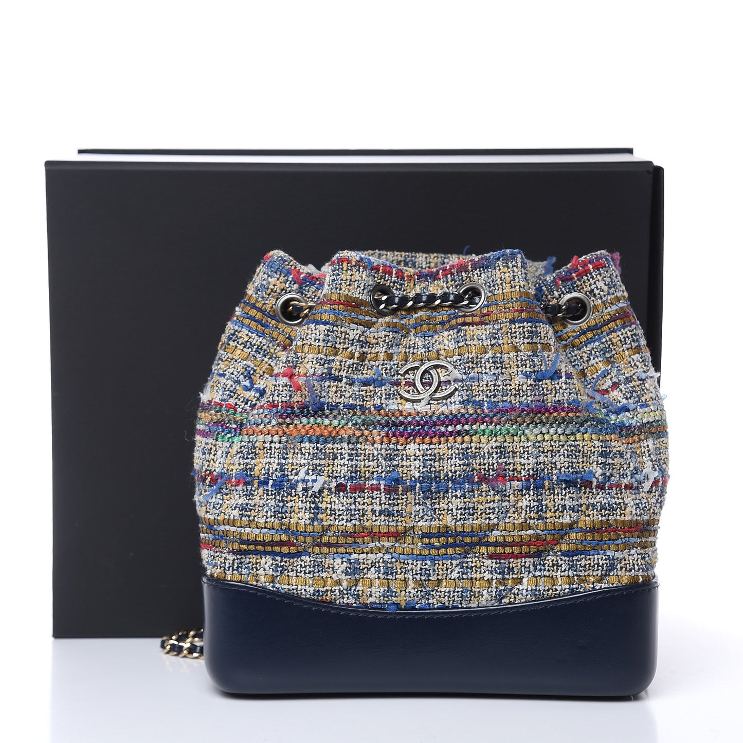 Tweed Calfskin Quilted Gabrielle Backpack Blue Gold Red White