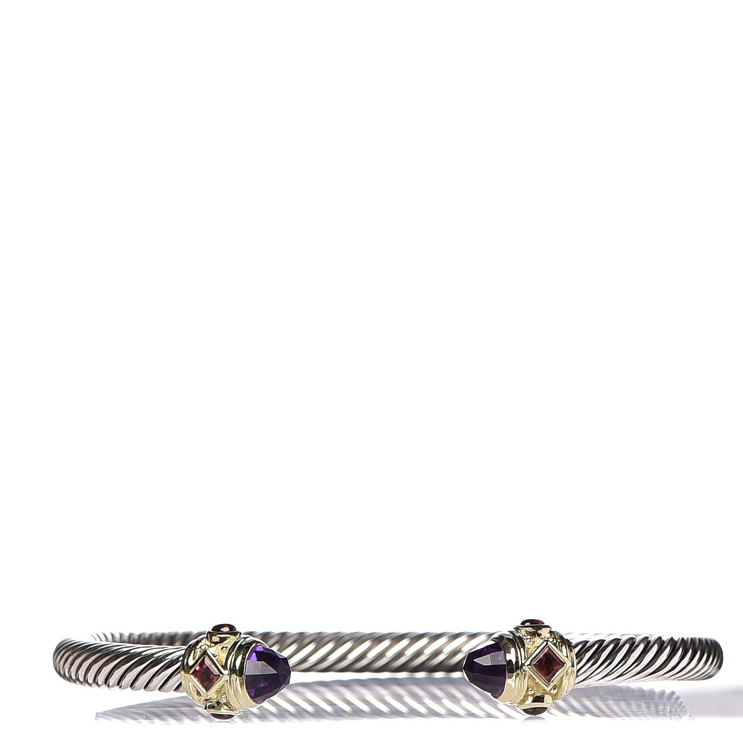 Sterling Silver 14K Yellow Gold Amethyst Tourmaline Rhodolite 5mm Cable Renaissance Bracelet