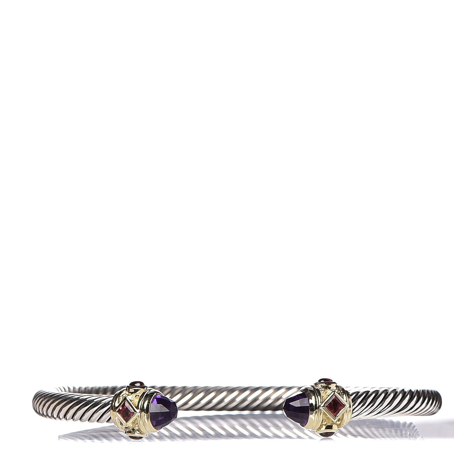 David Yurman Sterling Silver 14K Yellow Gold Amethyst Tourmaline Rhodolite 5mm Cable Renaissance Bracelet 1 of 4