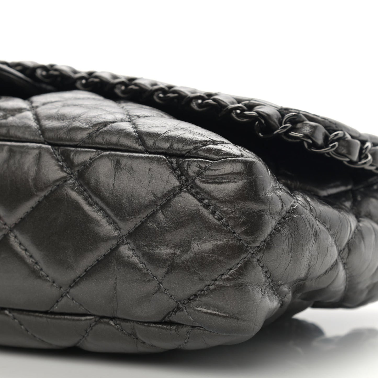 Metallic Calfskin Quilted Medium Chain Me Flap Grey