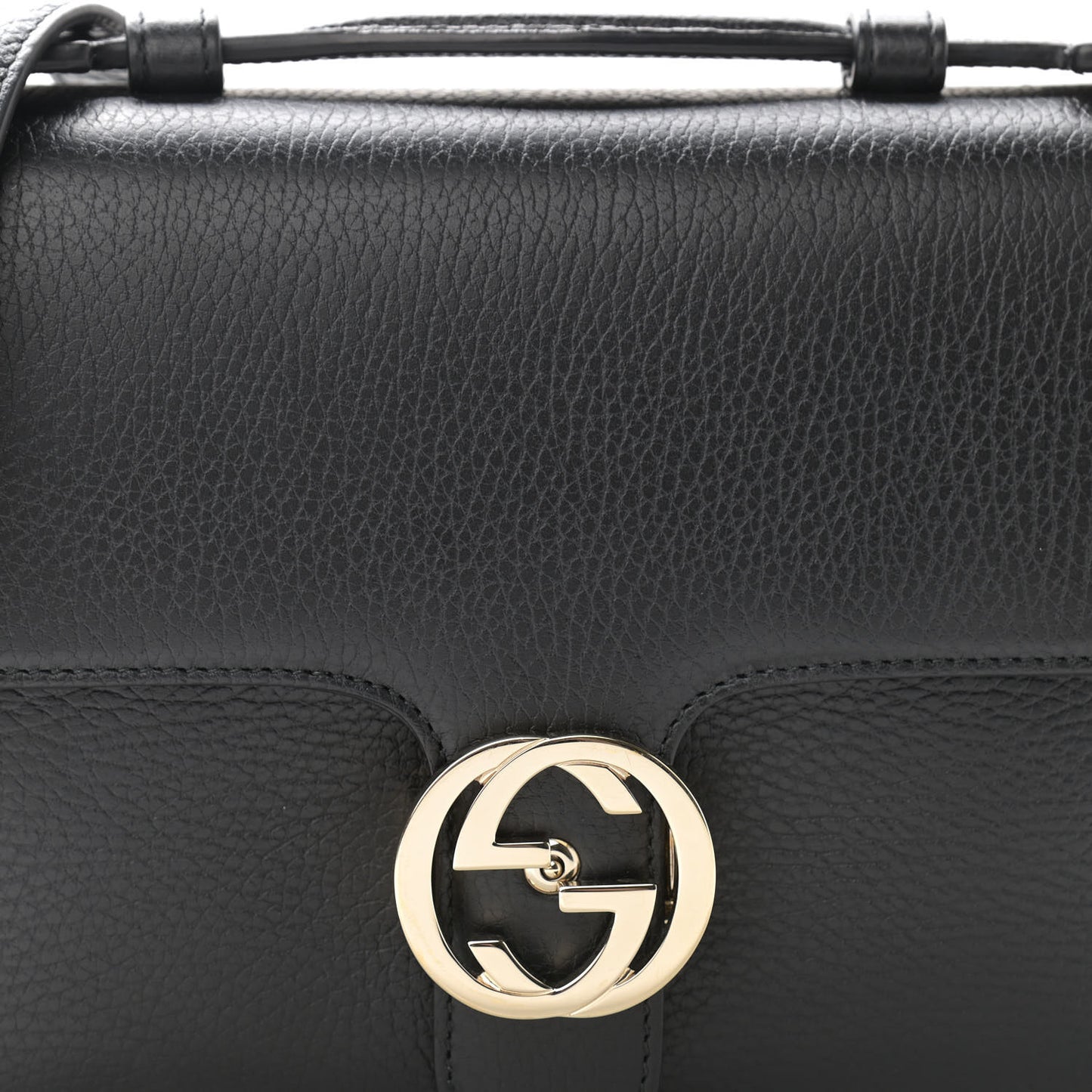Dollar Calfskin Interlocking G Top Handle Shoulder Bag Black