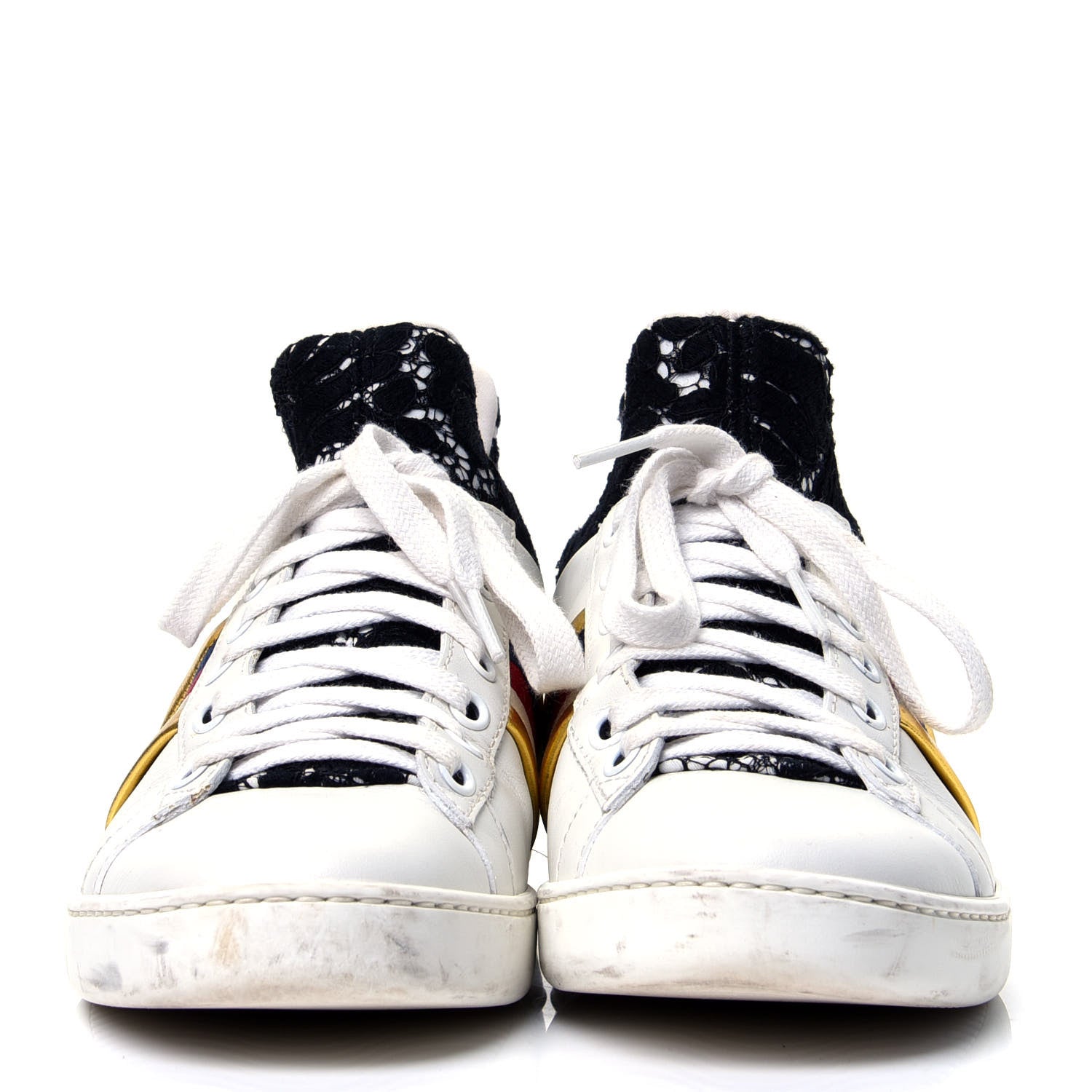 Gucci Calfskin Lace Ayers Sylvie Web Womens New Ace High Top Sneakers 35 White 2 of 10