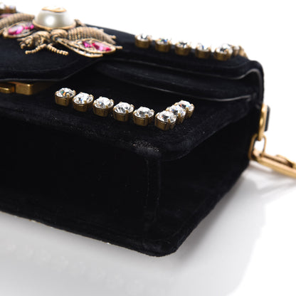 Gucci Velvet Crystal Mini Bee Broadway Shoulder Bag Black 12 of 14