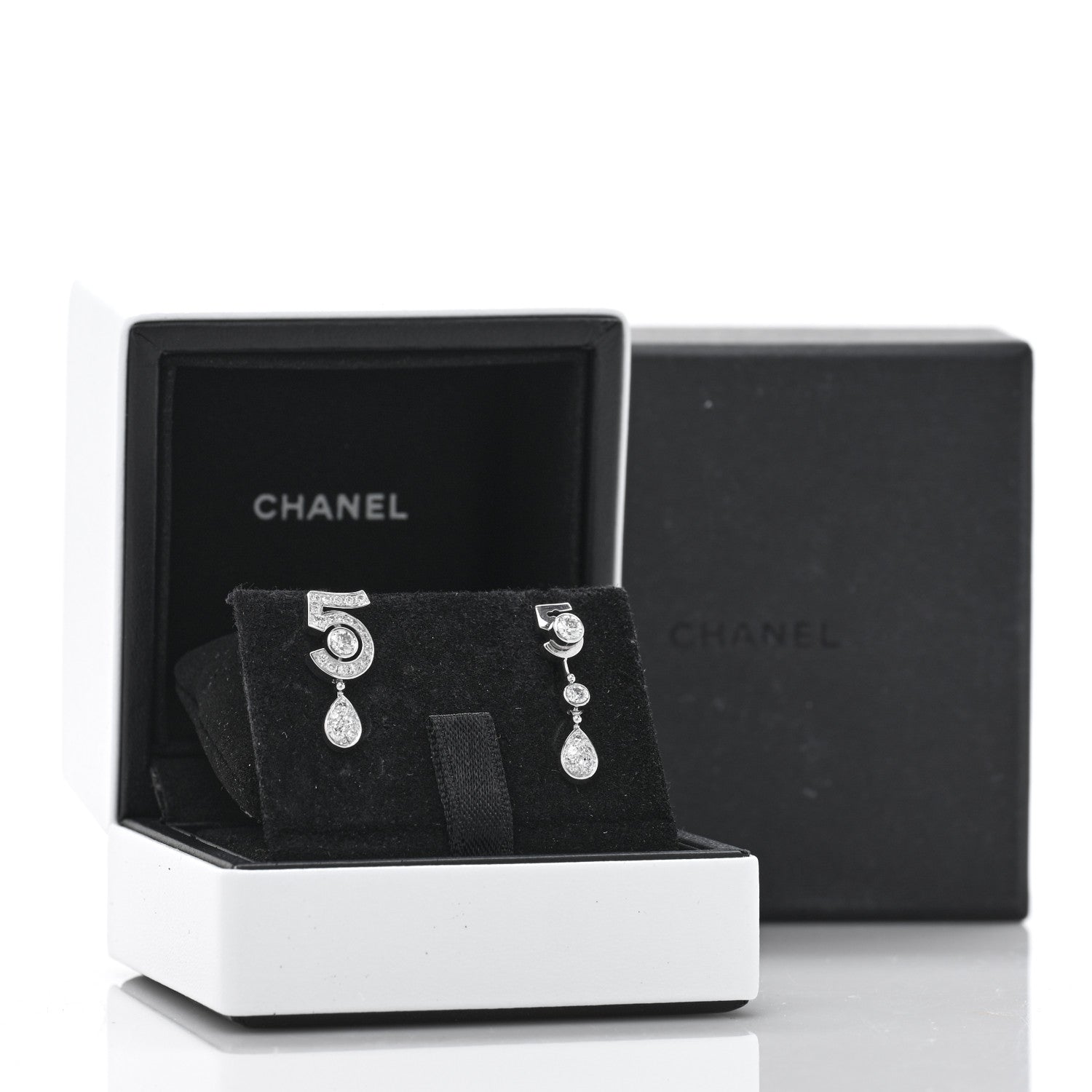 Chanel 18K White Gold Diamond No 5 Transformable Earrings 5 of 5