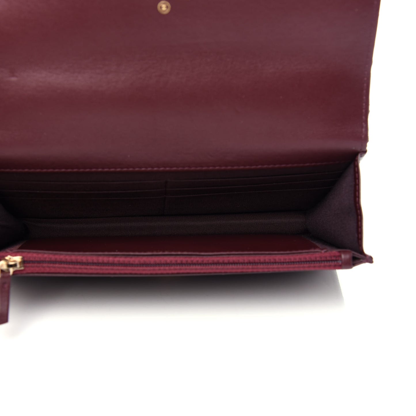 Shiny Crumpled Calfskin Quilted 19 Wallet On Chain WOC Burgundy