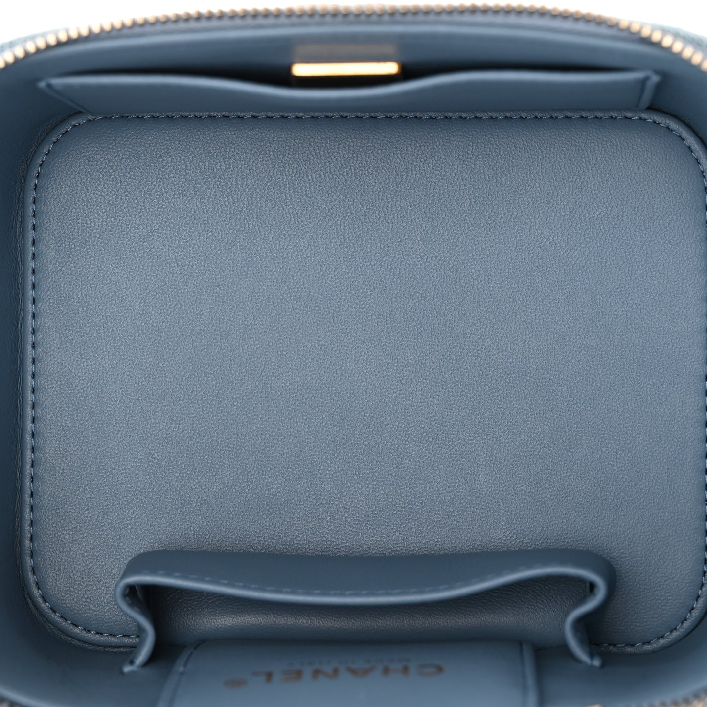 Denim Quilted Small CC Vanity Case Blue