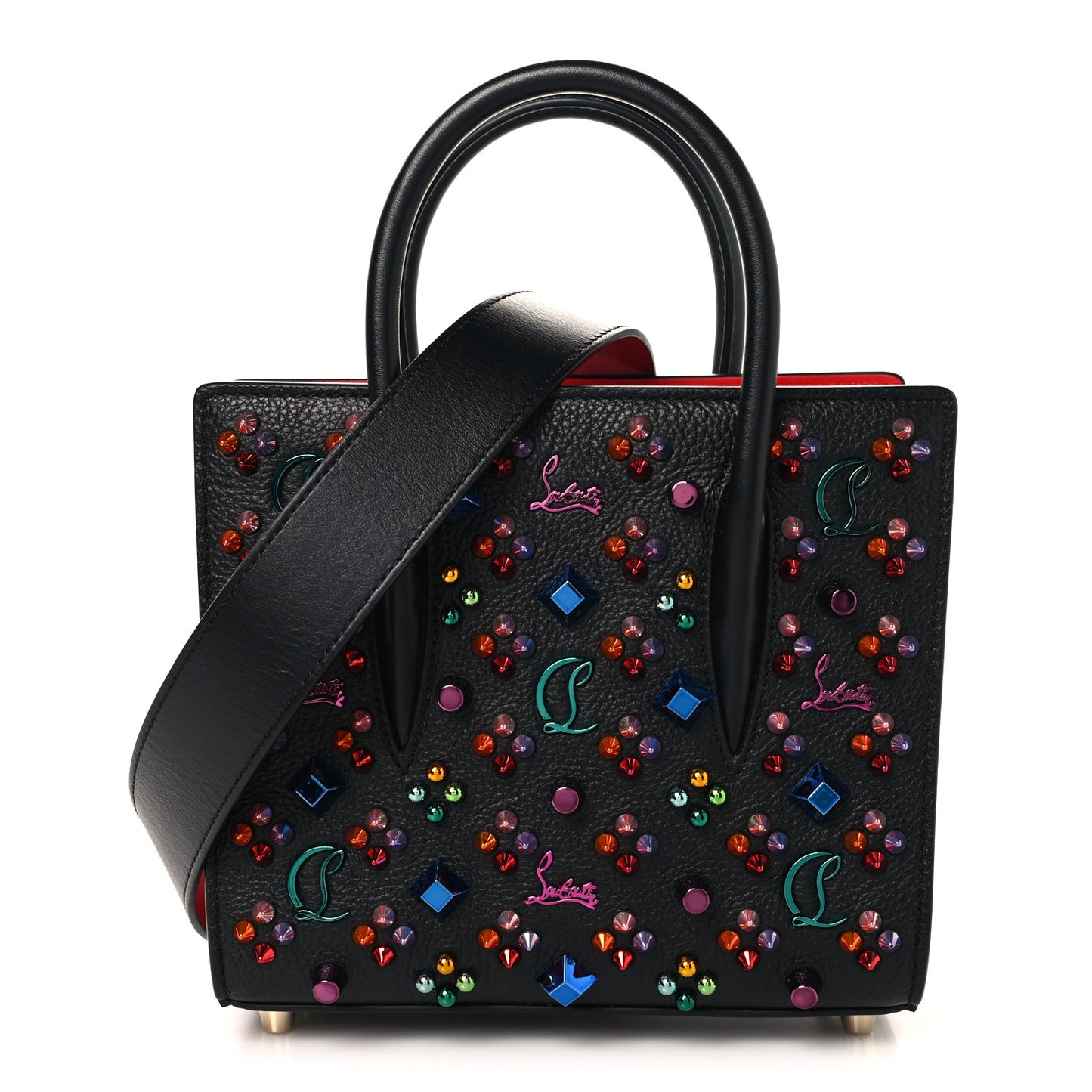 Calfskin Spikes Loubinthesky Mini Paloma Black Multicolor