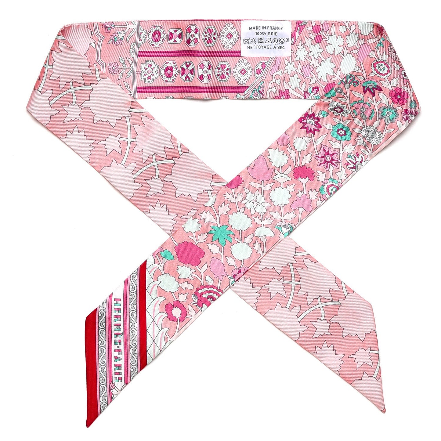 Silk Tapis Persans Twilly Rose Vert De Eau Creme