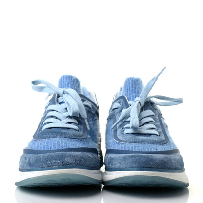 Chanel Suede Calfskin Stretch Fabric CC Sneakers 37 Light Blue 2 of 11