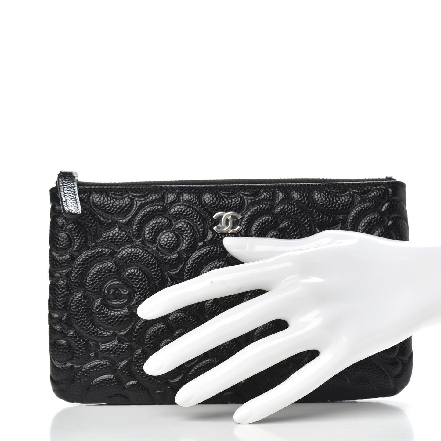 Caviar Camellia Embossed Cosmetic Pouch Black