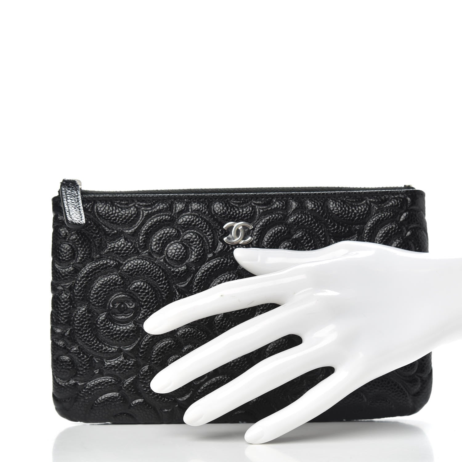 Chanel Caviar Camellia Embossed Cosmetic Pouch Black 2 of 7