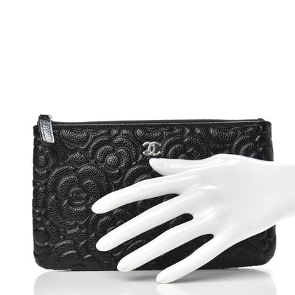 Chanel Caviar Camellia Embossed Cosmetic Pouch Black 2 of 7
