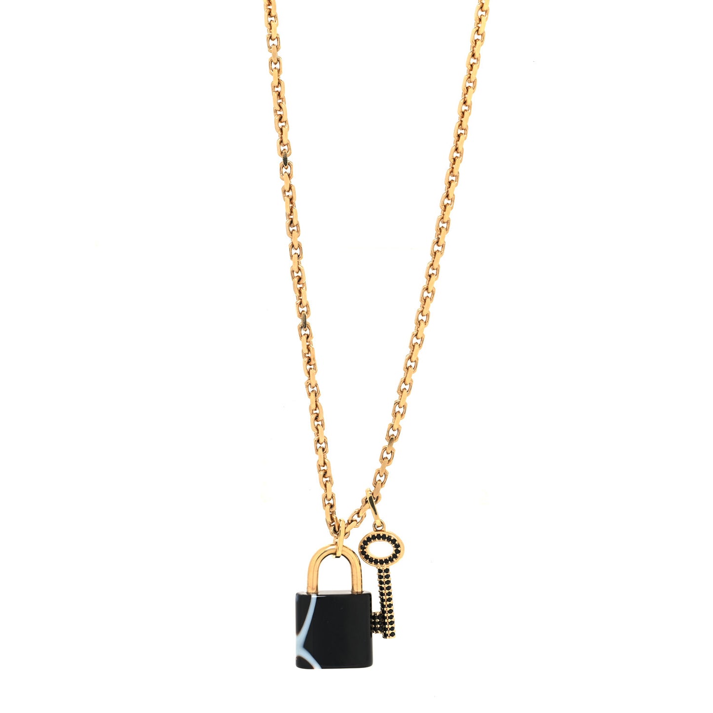 Metal Onyx Crystal Padlock And Key Pendant Necklace Gold Black
