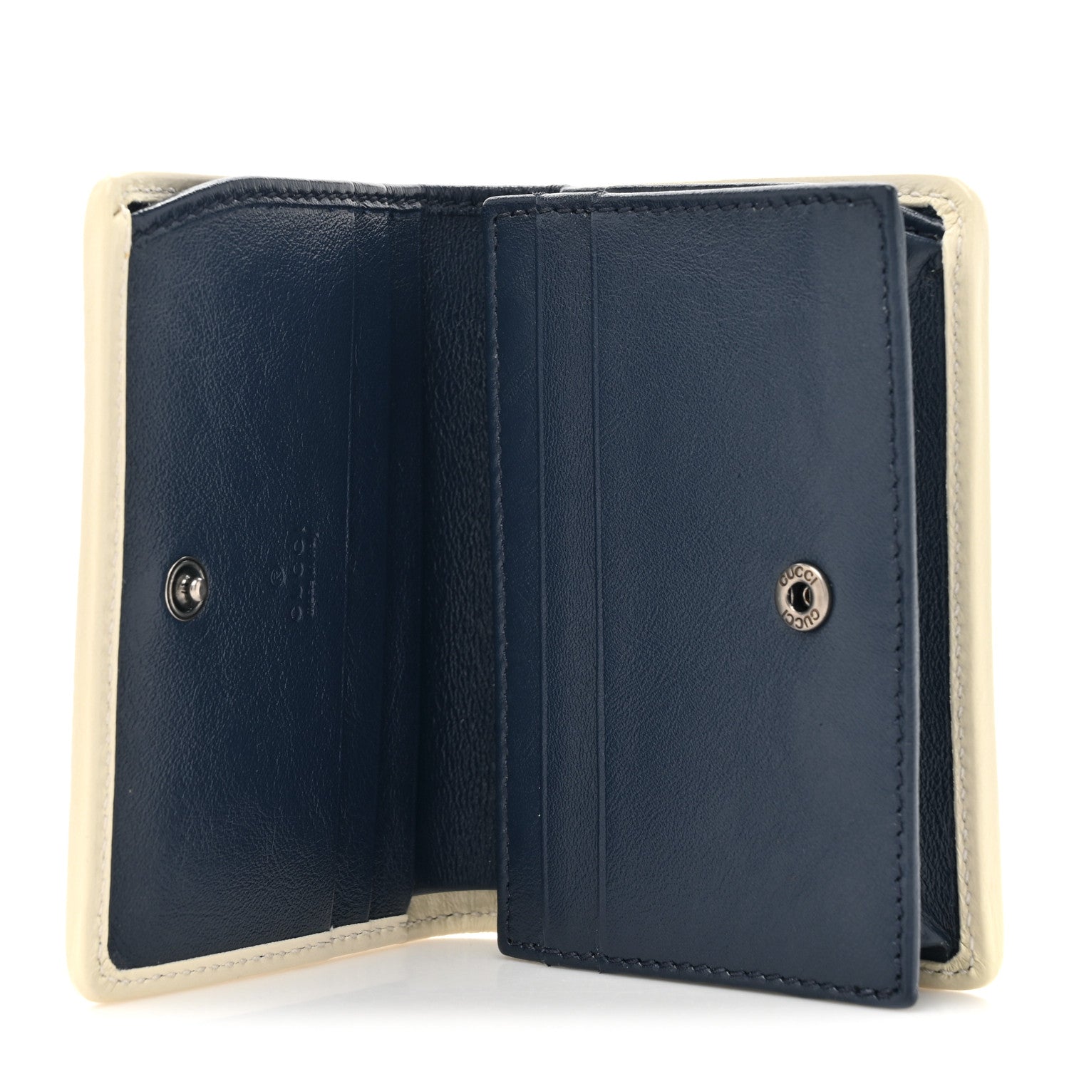 Gucci Vintage Effect Calfskin Matelasse Diagonal Torchon GG Marmont Card Case Wallet Blue Agata Mystic White 5 of 9