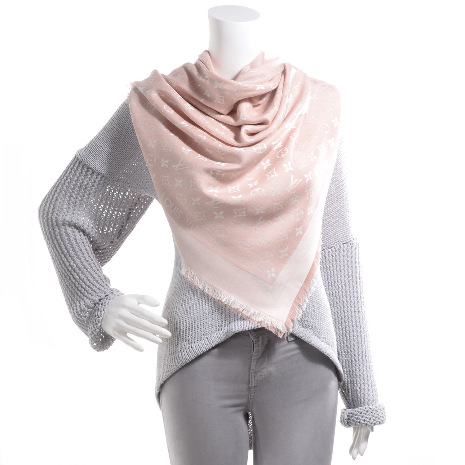 Louis Vuitton Wool Silk Monogram Shawl Rose 2 of 5