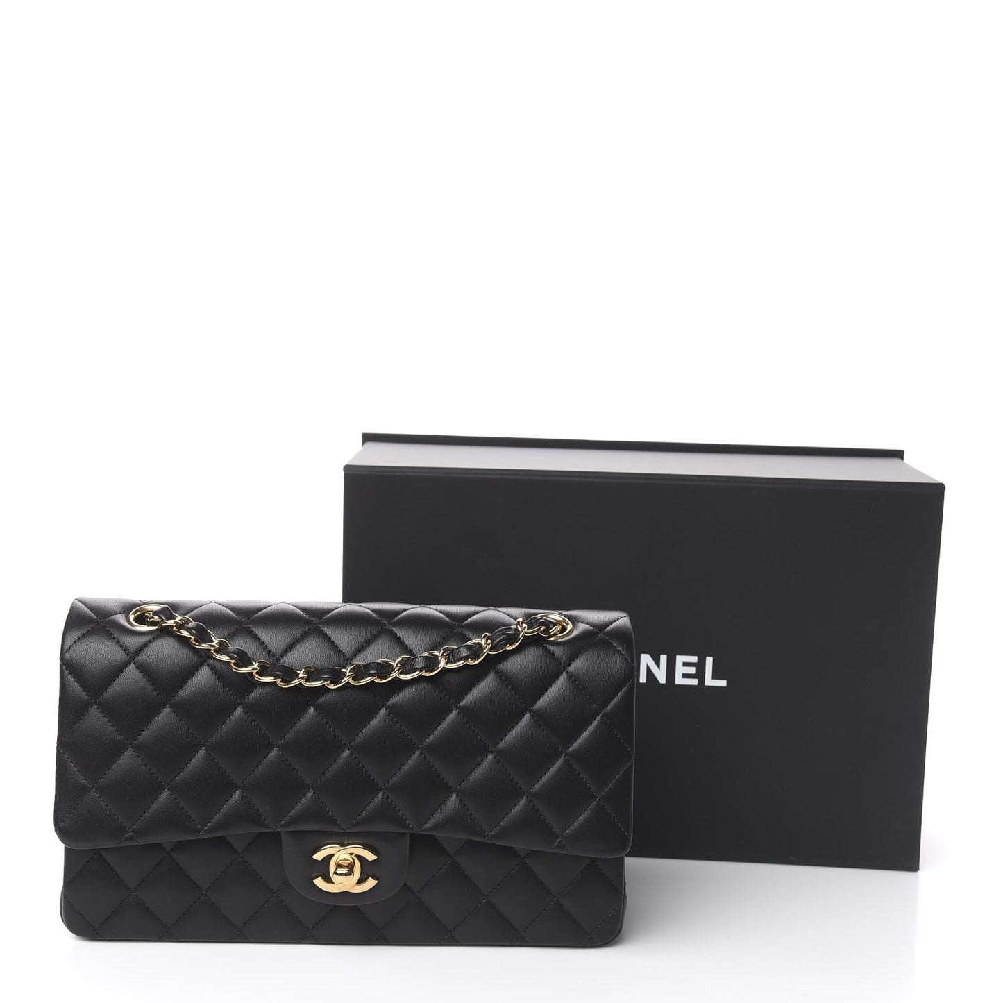 Lambskin Quilted Medium Double Flap Black
