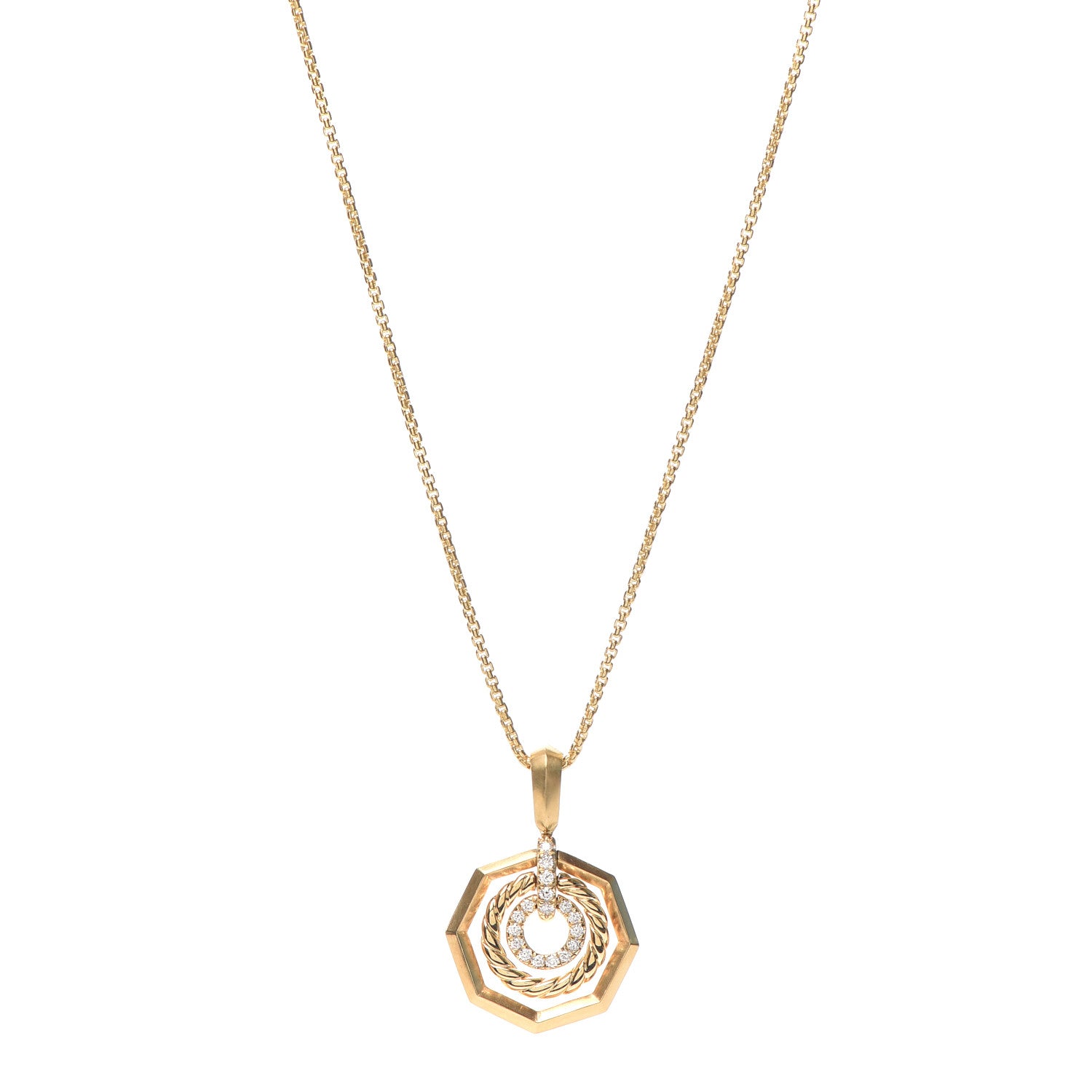 David Yurman 18K Yellow Gold Diamond 16mm Stax Pendant Necklace 1 of 5